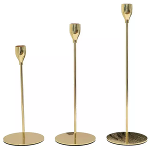 Gold Taper Candle Holder Set of 3 with long handle