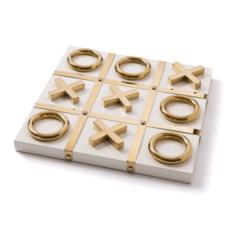 Tic Tac Toe - White / Gold - with white background and golden crosses and ticks